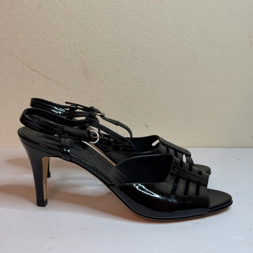 Bally Black Patent Leather Heeled Sandals Size 37 EUR